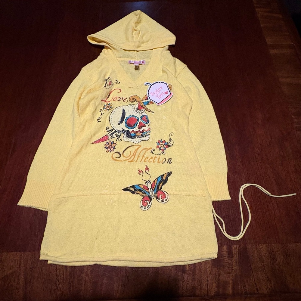 Sugar Tart Love Yellow‎ Hooded Sweater Dress Skull Butterfly Graphic Girls 6X